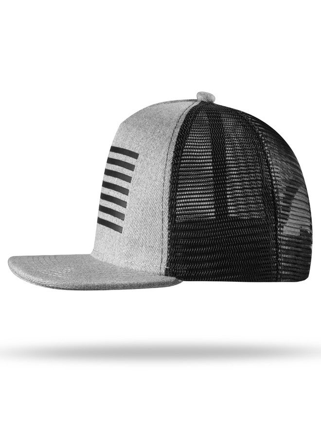 UALON Baseball Cap, Snapback Trucker Hat for Men & Women with American Flag and Adjustable, Breathable Mesh, Flat Bill Hats Gray/Black - Image 4